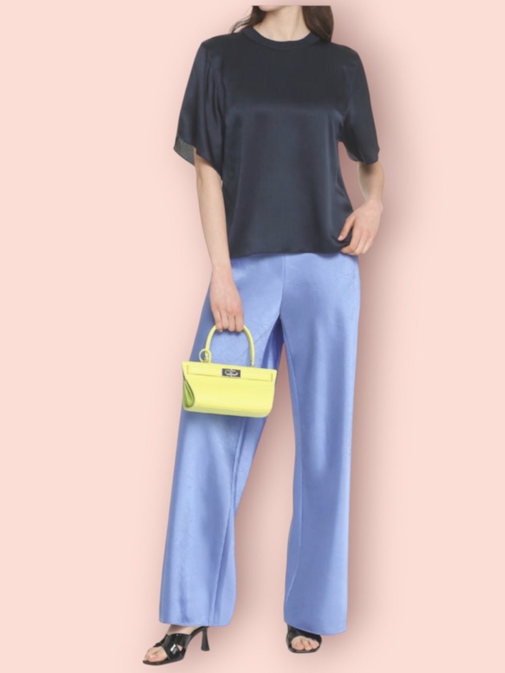 VINCE Navy Silk Short Sleeve Top